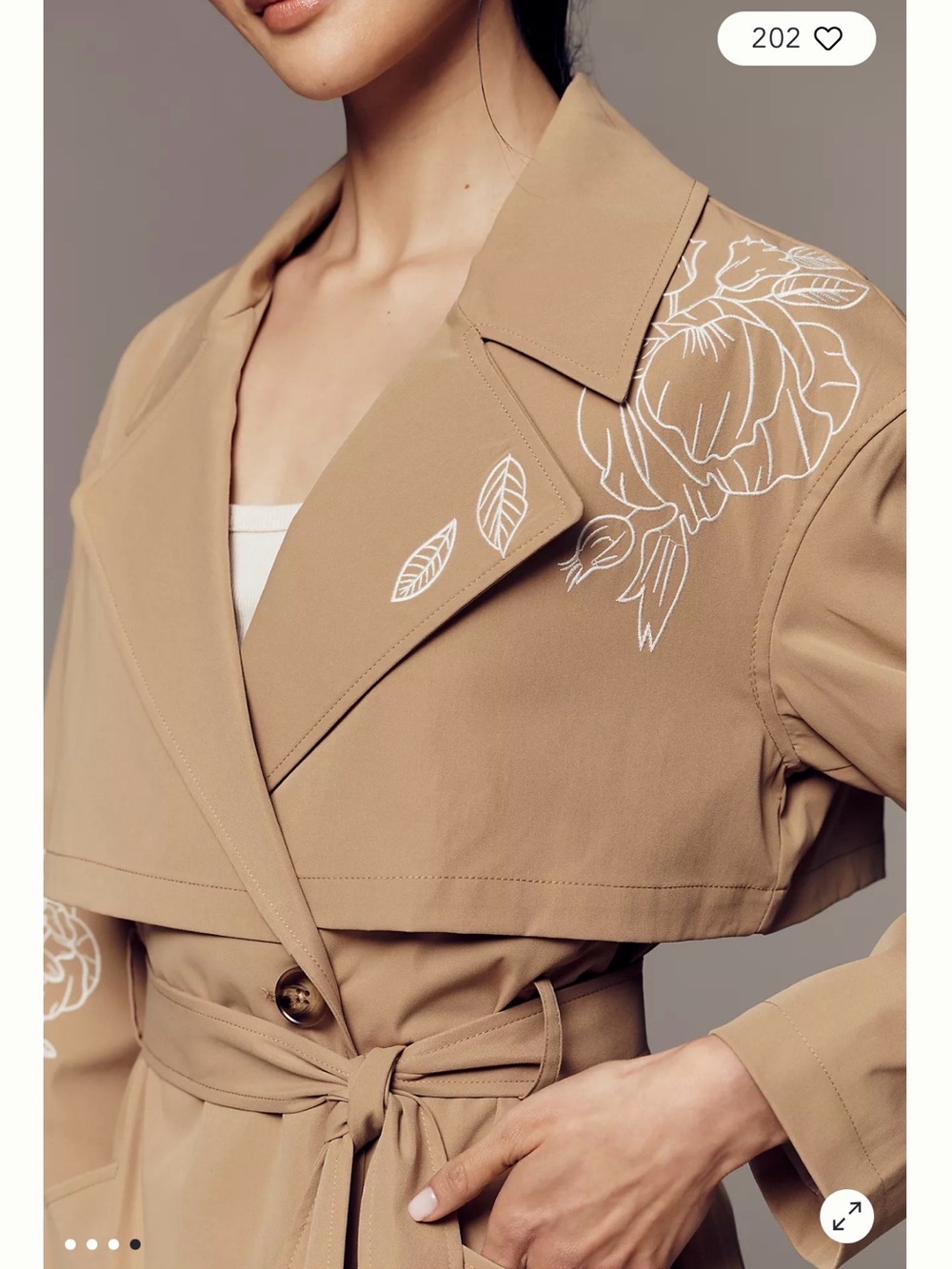 Anthropologie NVLT Embroidered Longline Trench Coat Tan Beige Belted Floral Jack